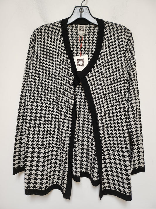 Sweater Cardigan By Anne Klein In Plaid Pattern, Size: M