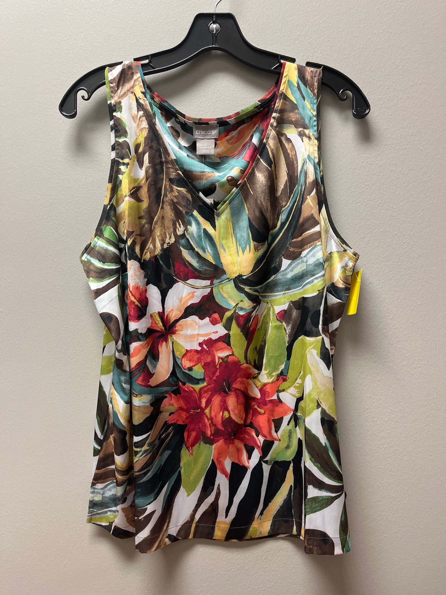 Top Sleeveless By Chicos In Tropical Print, Size: L