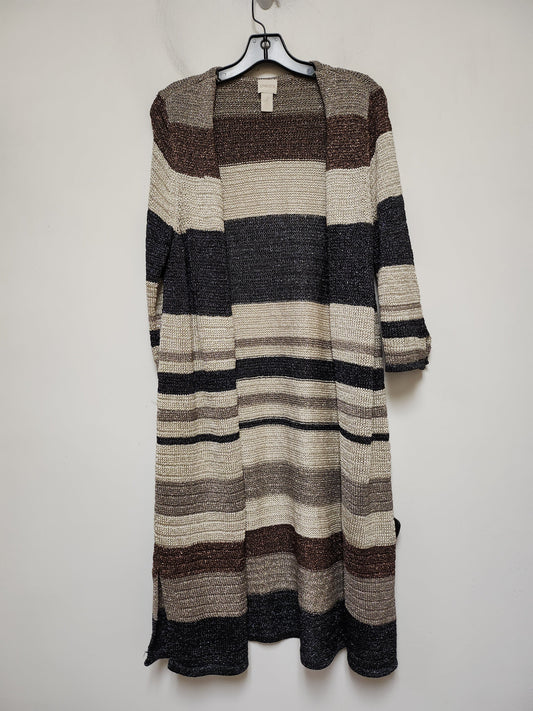 Sweater Cardigan By Chicos In Striped Pattern, Size: L