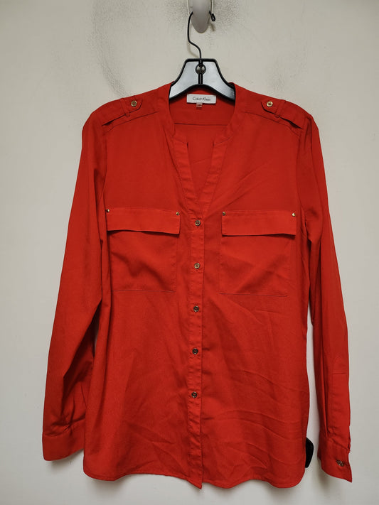 Top Long Sleeve By Calvin Klein In Red, Size: S