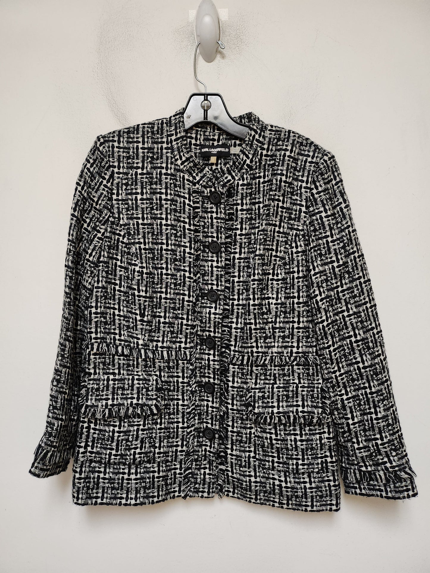 Blazer Designer By Karl Lagerfeld In Black & White, Size: M