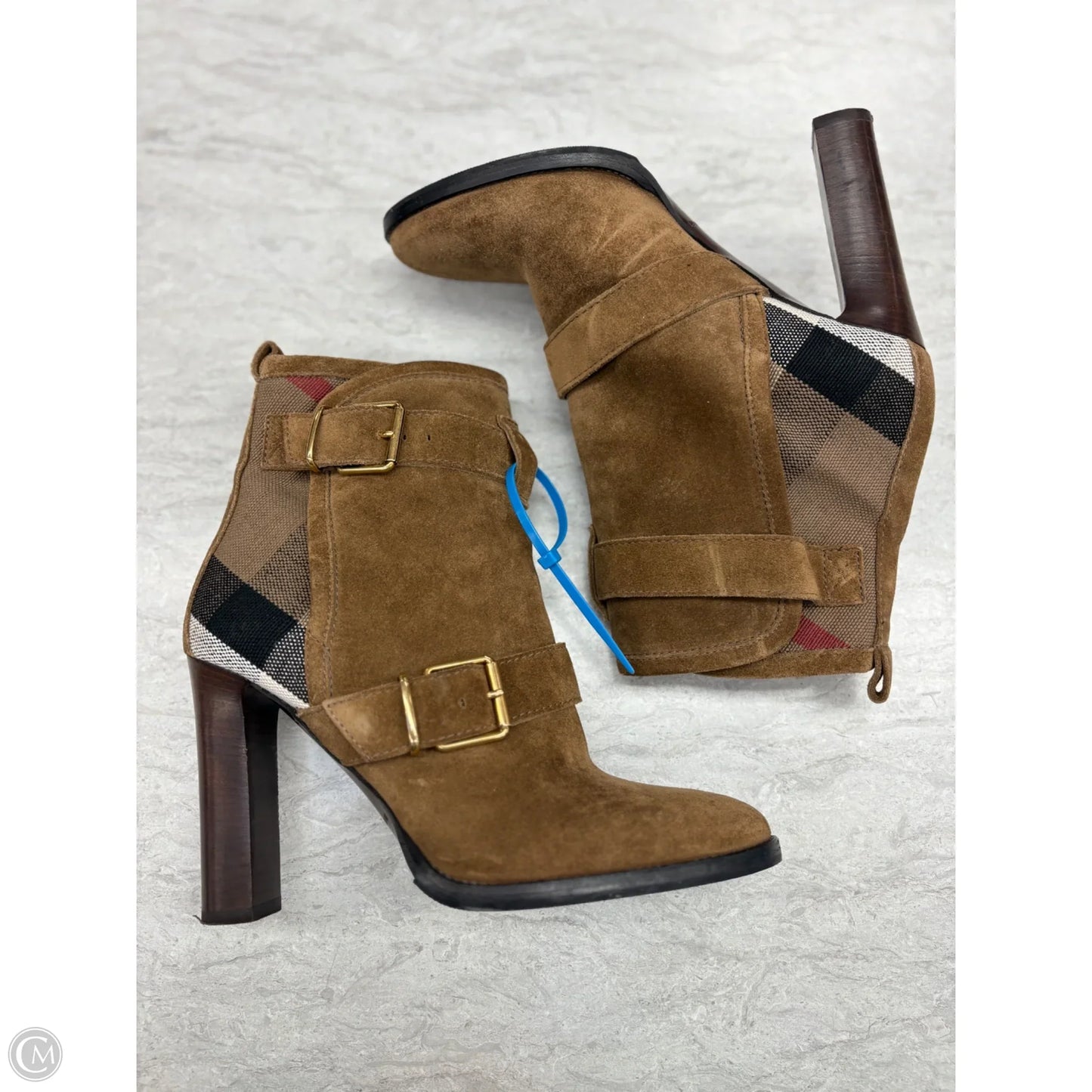 Boots Luxury Designer By Burberry In Brown, Size: 8.5