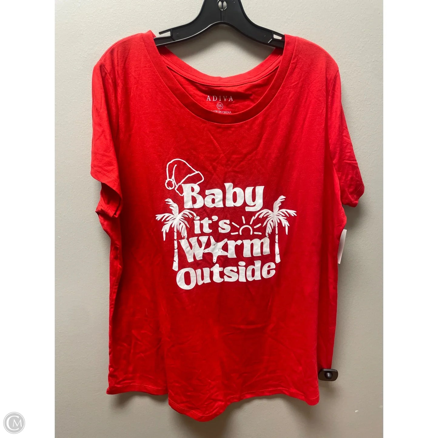 Top Short Sleeve Basic By Adiva In Red, Size: 3x