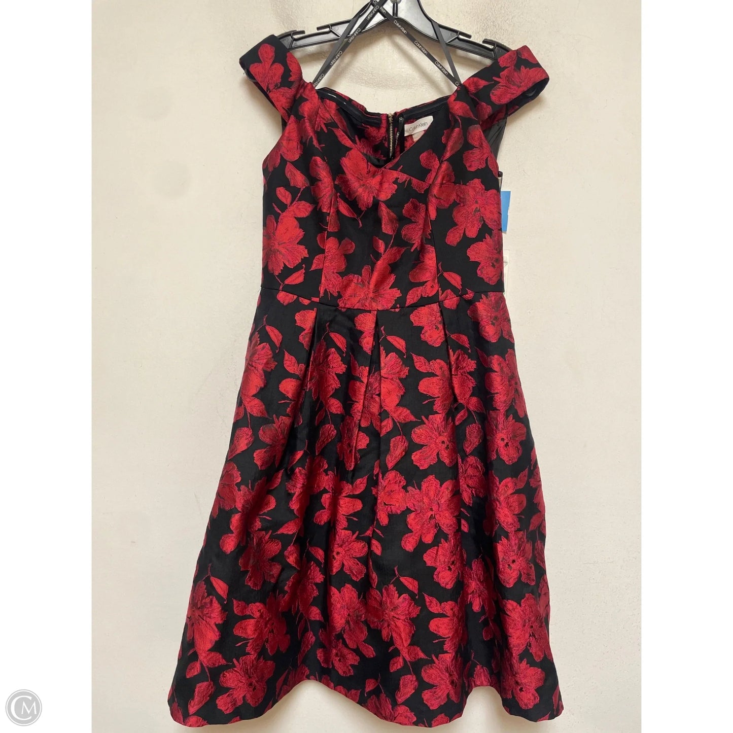 Dress Casual Midi By Calvin Klein In Black & Red, Size: M
