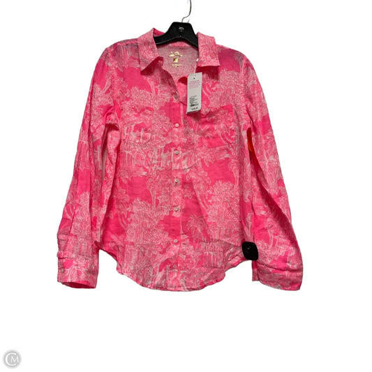Top Long Sleeve Designer By Lilly Pulitzer In Pink & White, Size: S
