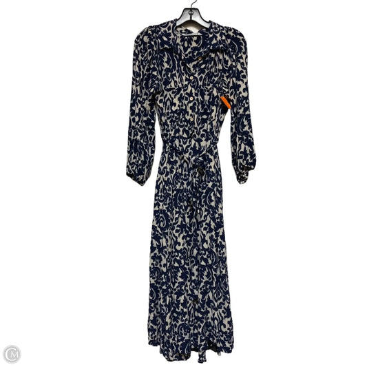 Dress Casual Midi By Zara In Blue & Cream, Size: L