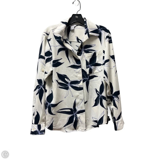 Top Long Sleeve By Calvin Klein In Blue & White, Size: S