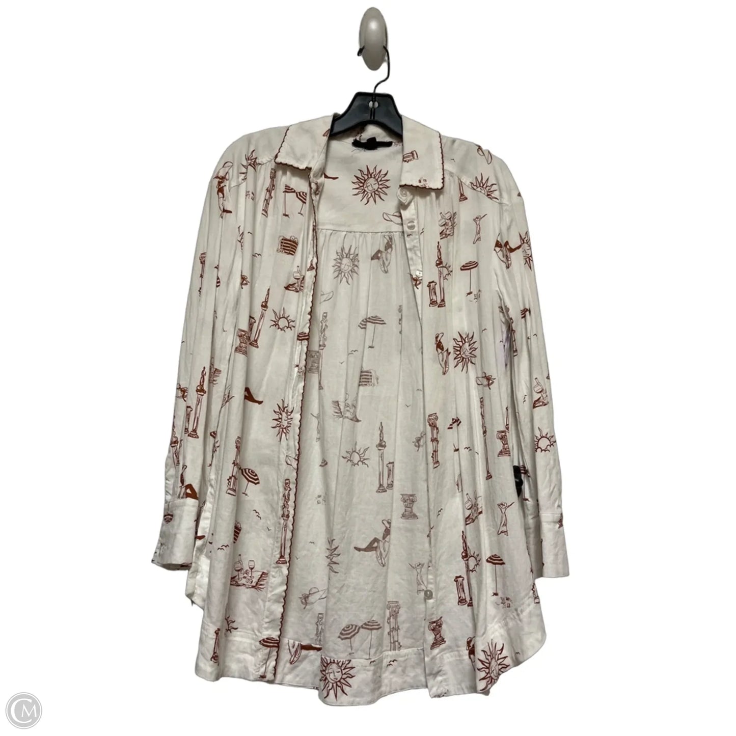 Top Long Sleeve By Jane And Delancey In Brown & White, Size: S