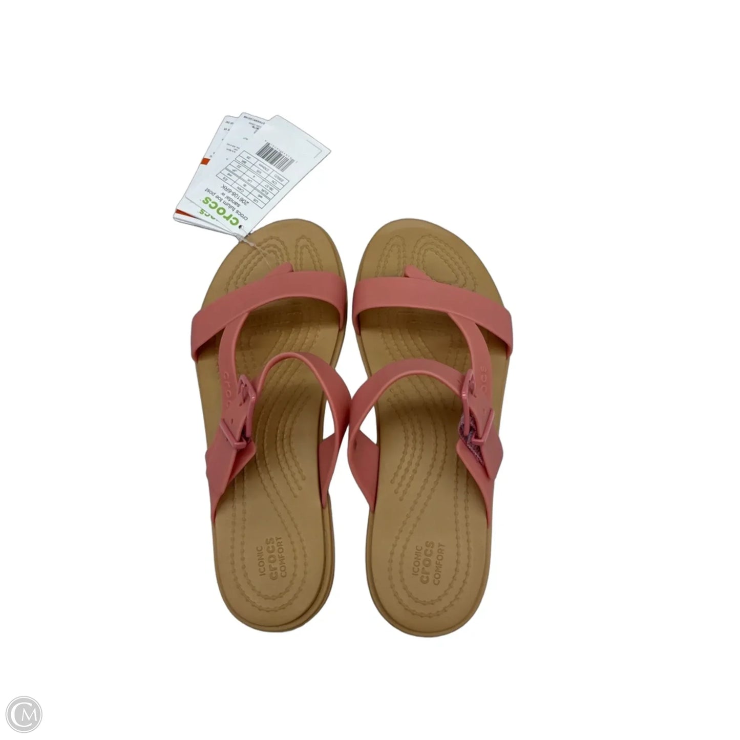 Sandals Flats By Crocs In Pink & Tan, Size: 6