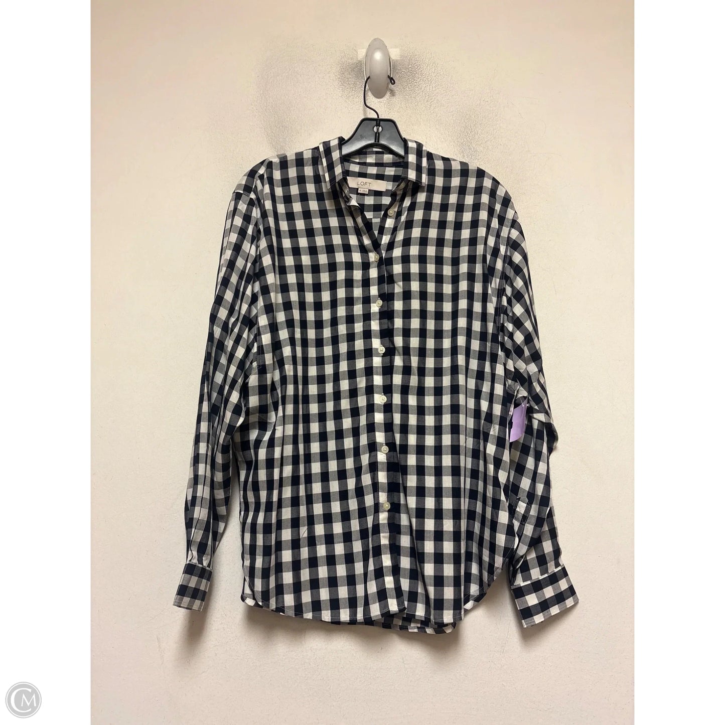 Top Long Sleeve By Loft In Checkered Pattern, Size: Xs