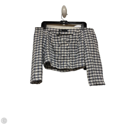Top Long Sleeve By Zara In Plaid Pattern, Size: M