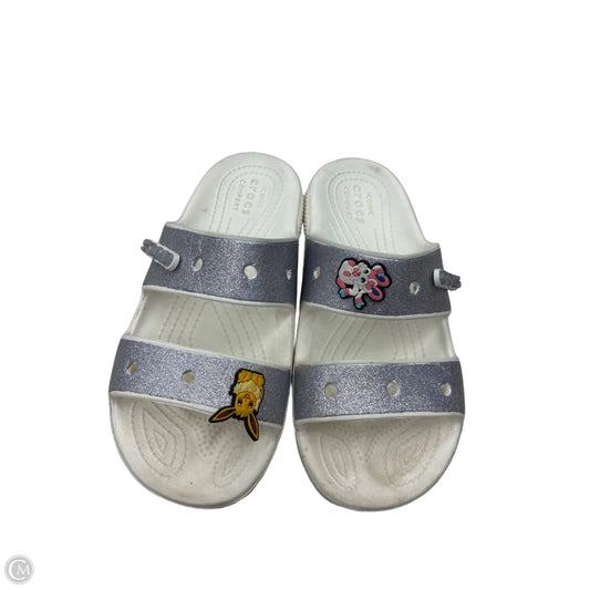 Sandals Flats By Crocs In Silver, Size: 6