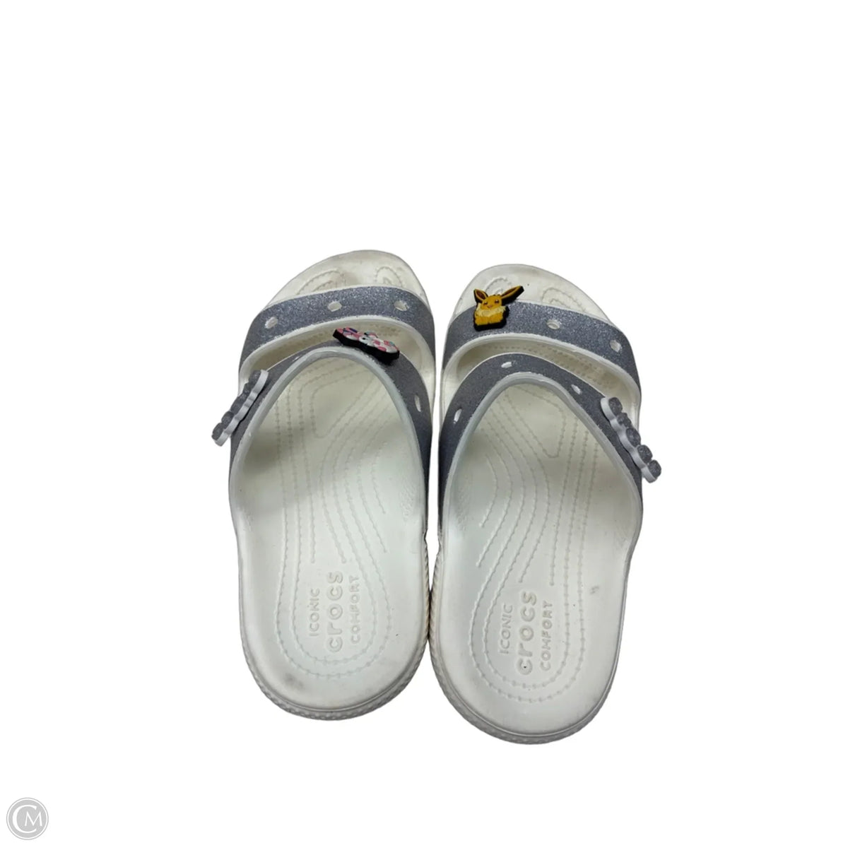 Sandals Flats By Crocs In Silver, Size: 6