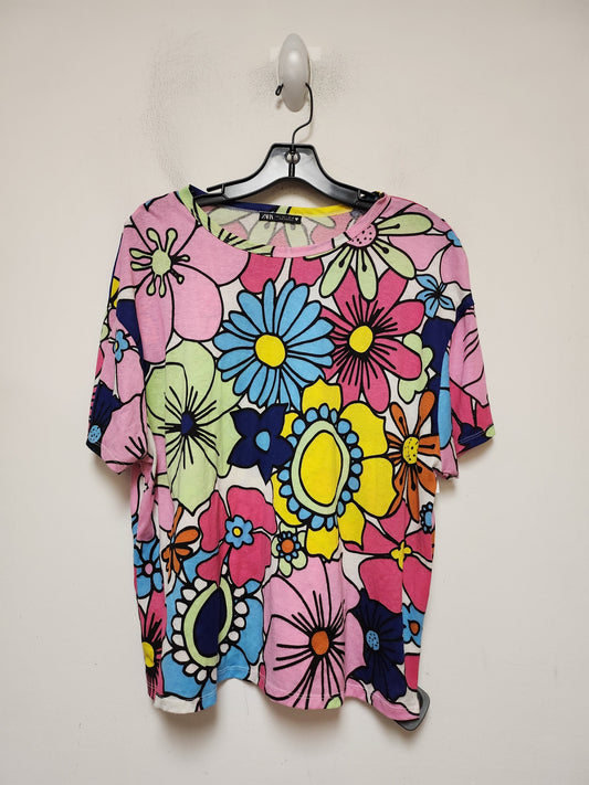 Floral Print Top Short Sleeve Basic Zara, Size L