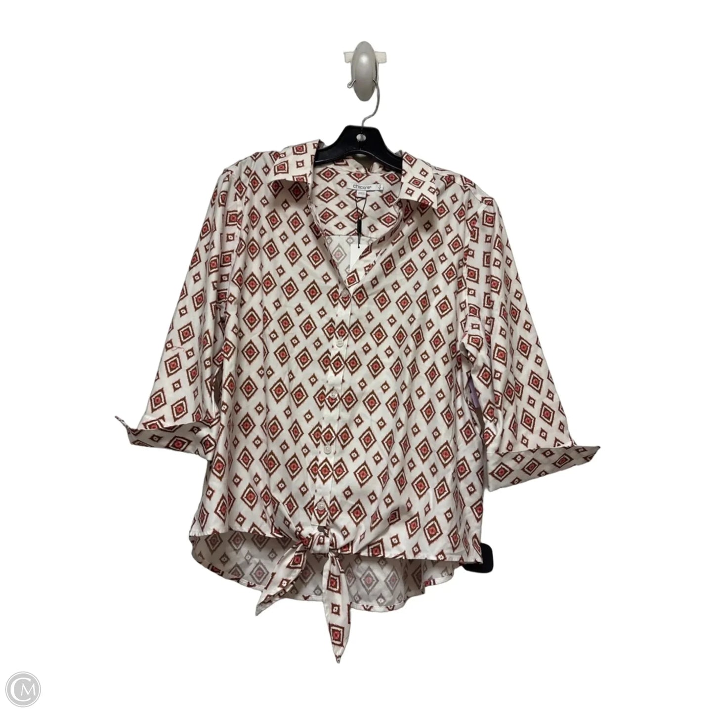 Top Short Sleeve By Chicos In Brown & White, Size: L