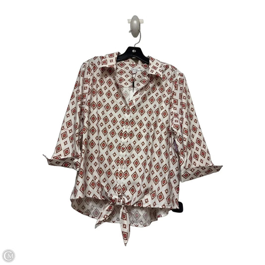 Top Short Sleeve By Chicos In Brown & White, Size: L