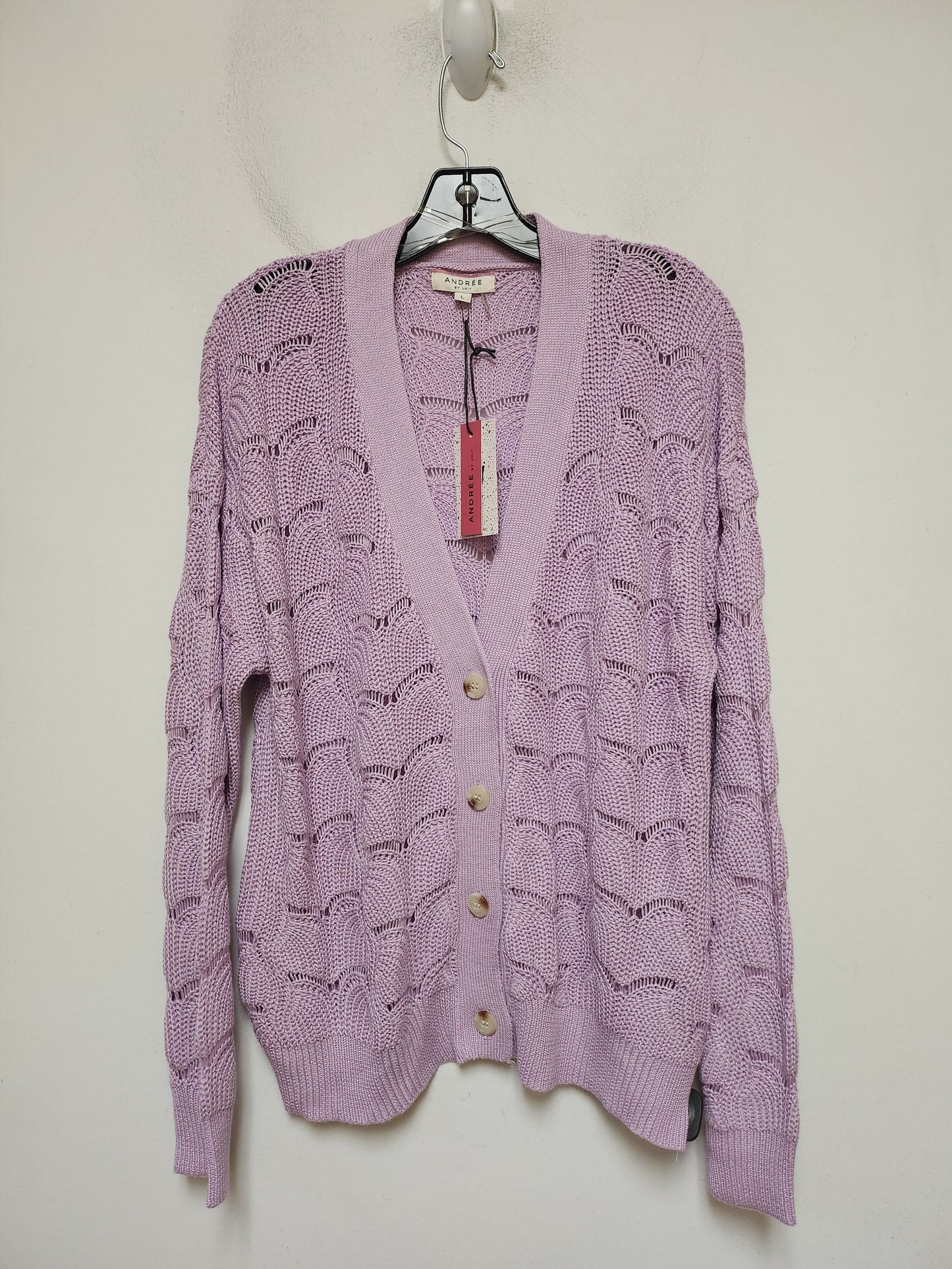 Sweater Cardigan By Andree By Unit In Purple, Size: L