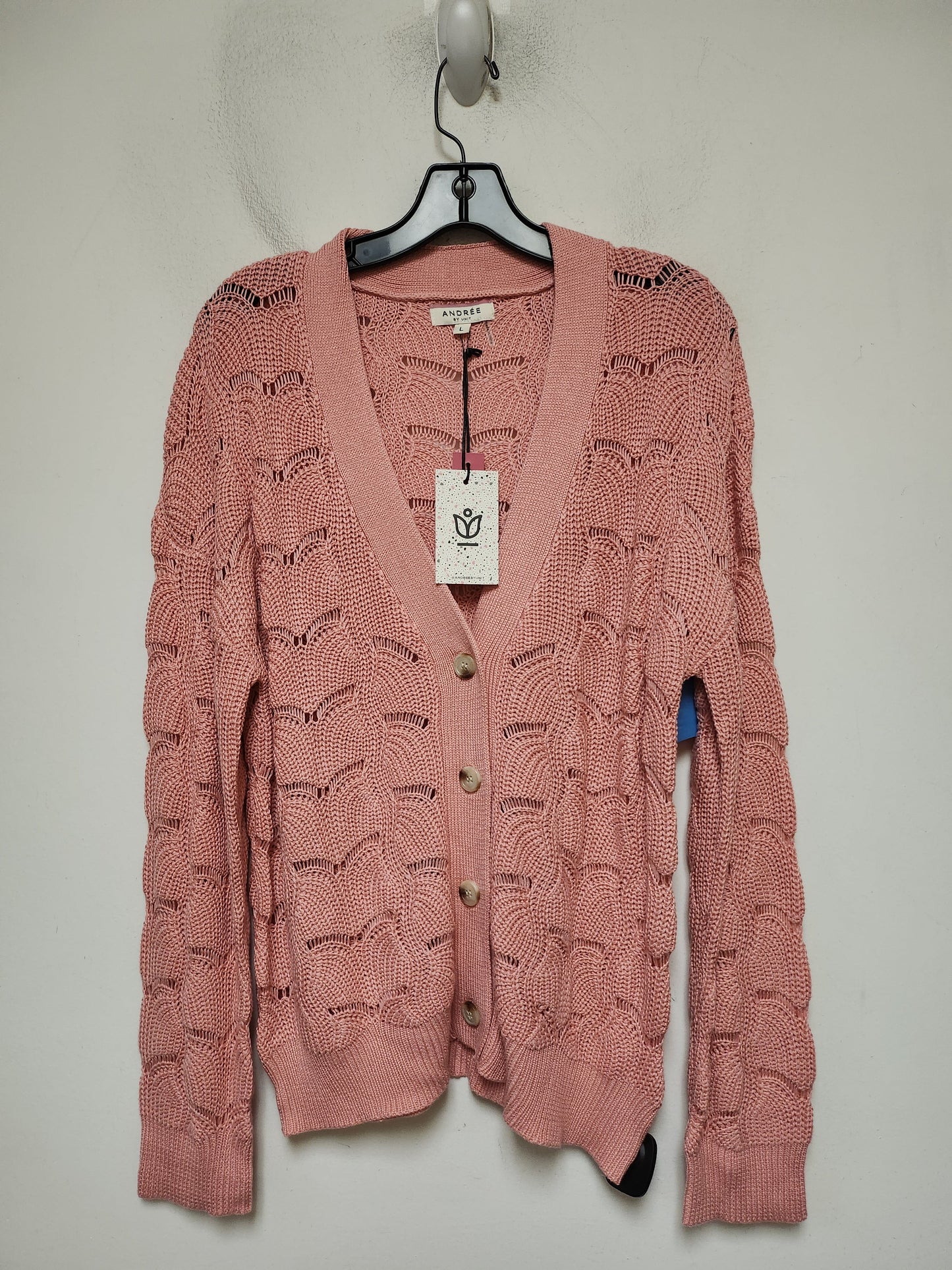 Sweater Cardigan By Andree By Unit In Pink, Size: L