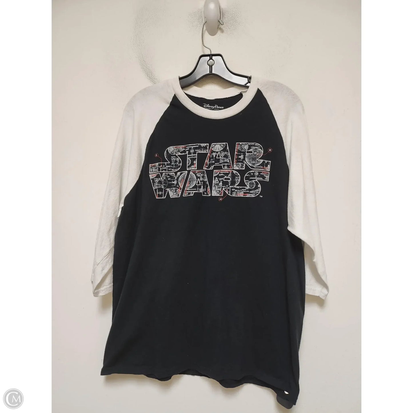 Top Short Sleeve Basic By Walt Disney In Black & White, Size: L