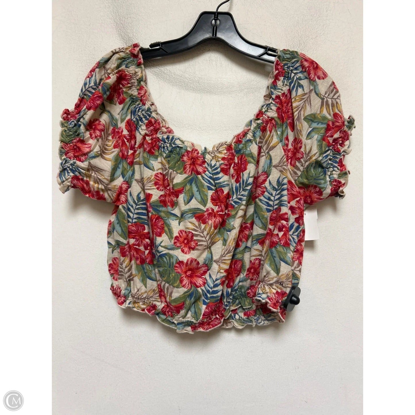 Top Short Sleeve By American Eagle In Tropical Print, Size: M
