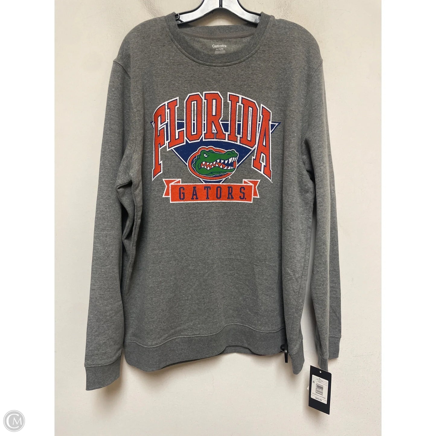 Sweatshirt Crewneck By Clothes Mentor In Grey & Orange, Size: Xl