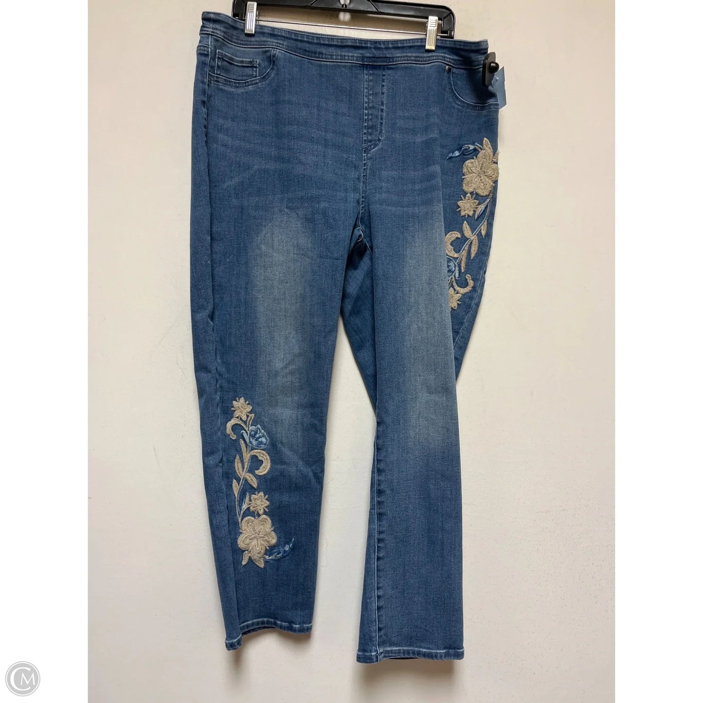 Jeans Boyfriend By Chicos In Blue & Cream, Size: 16