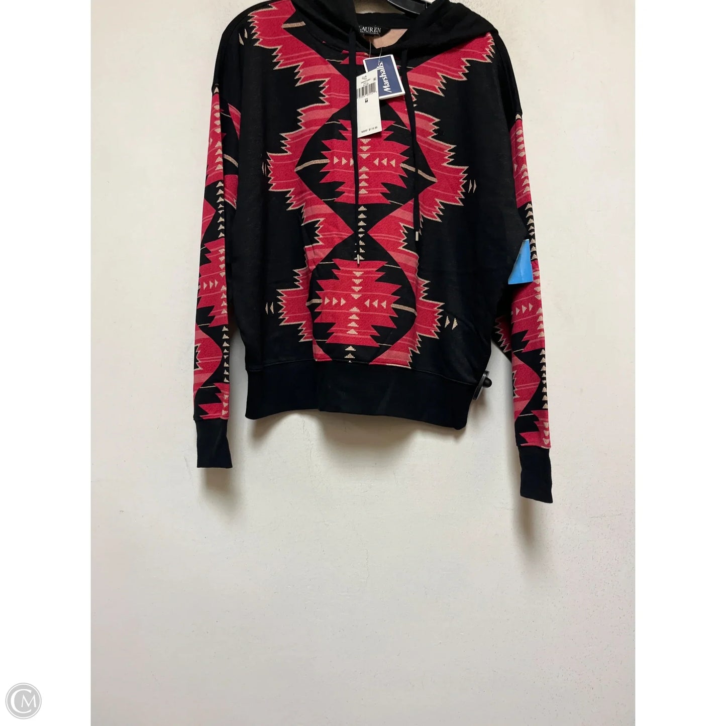 Sweatshirt Hoodie By Lauren By Ralph Lauren In Black & Pink, Size: M