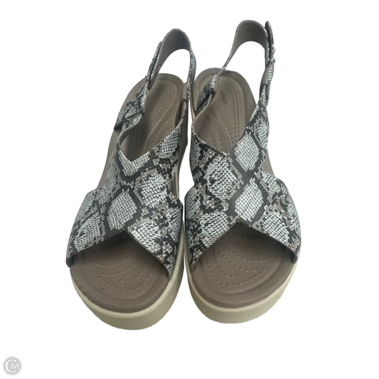 Sandals Heels Wedge By Crocs In Snakeskin Print, Size: 6