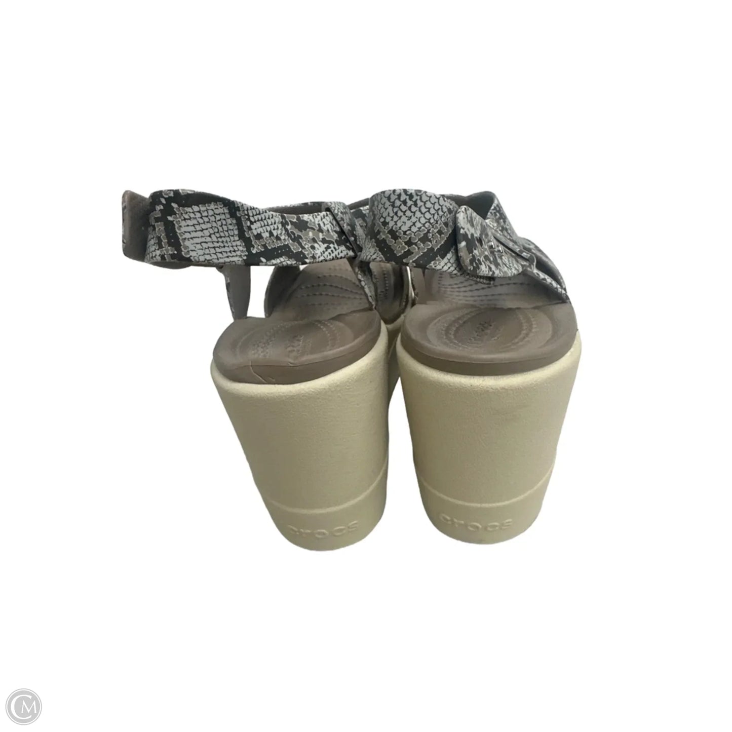 Sandals Heels Wedge By Crocs In Snakeskin Print, Size: 6