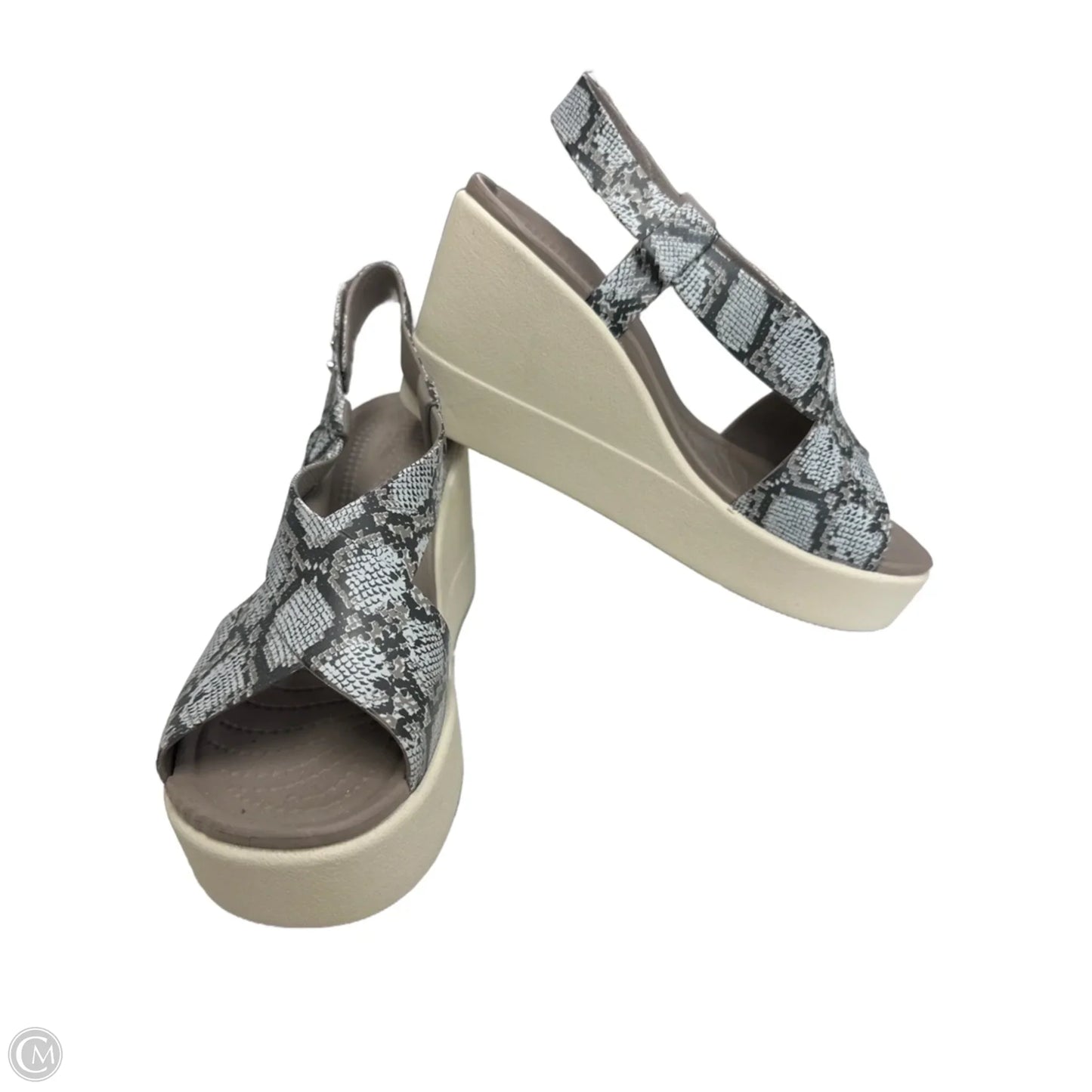Sandals Heels Wedge By Crocs In Snakeskin Print, Size: 6
