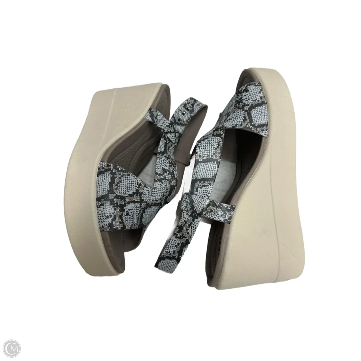 Sandals Heels Wedge By Crocs In Snakeskin Print, Size: 6
