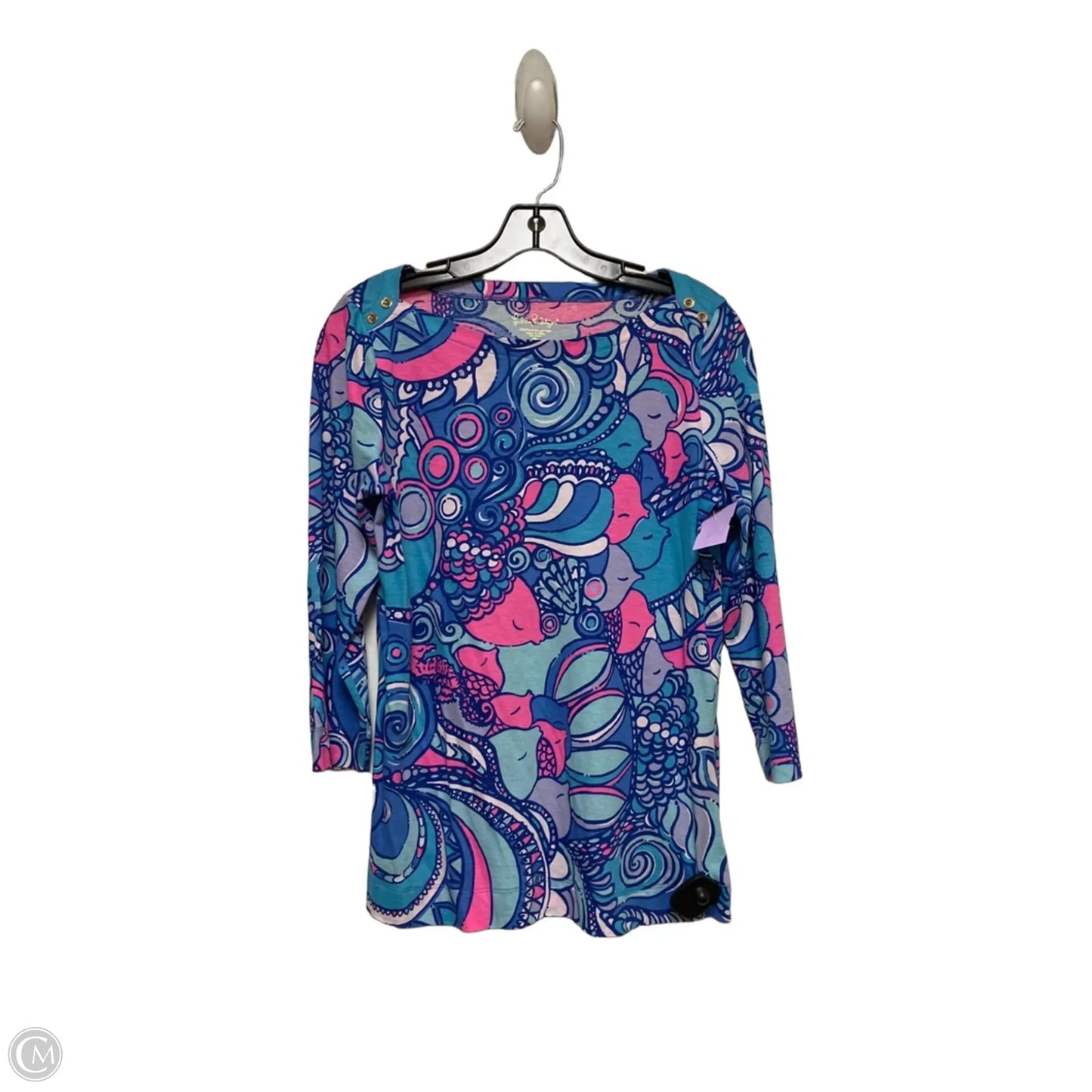 Top Short Sleeve Designer By Lilly Pulitzer In Blue & Pink, Size: M