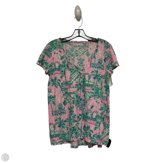 Top Short Sleeve Designer By Lilly Pulitzer In Green & Pink, Size: M