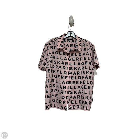 Top Short Sleeve Designer By Karl Lagerfeld In Black & Pink, Size: S