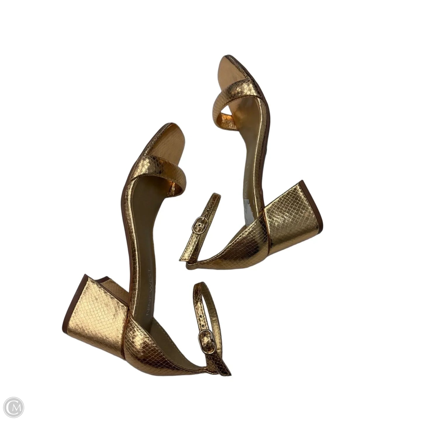 Sandals Heels Block By Nine West In Gold, Size: 6.5