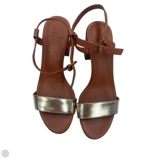 Shoes Designer By Tory Burch In Brown & Gold, Size: 9.5
