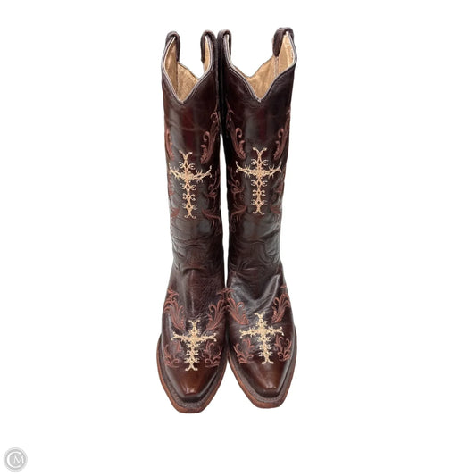 Boots Western By Clothes Mentor In Brown & Cream, Size: 9.5