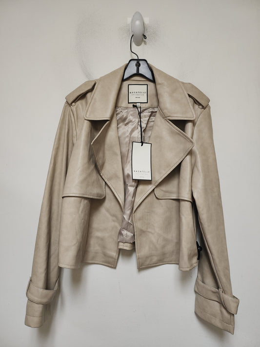 Jacket Moto By Clothes Mentor In Cream, Size: L