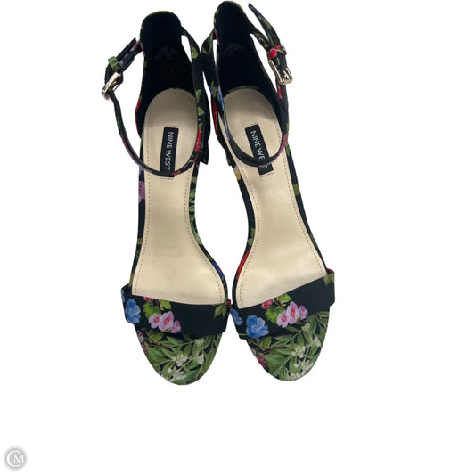 Sandals Heels Block By Nine West In Floral Print, Size: 8.5