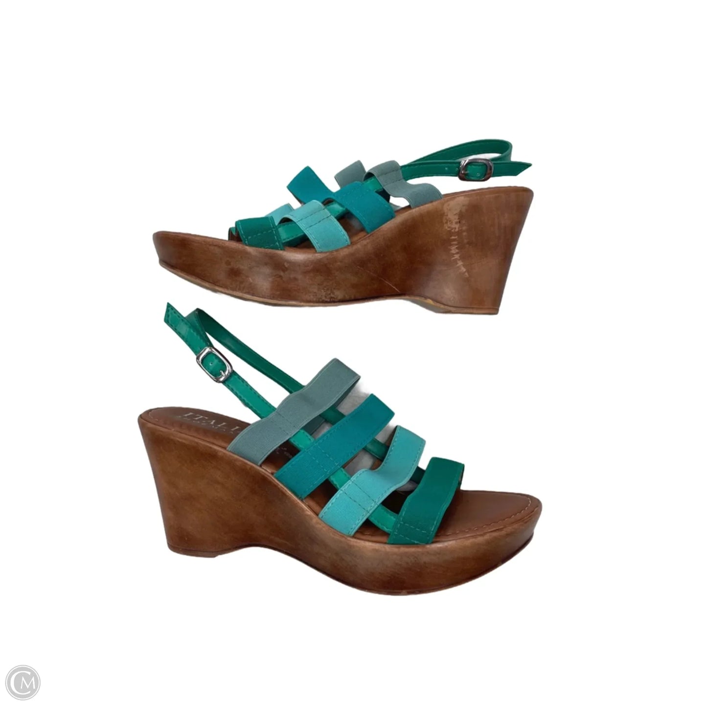 Sandals Heels Wedge By Italian Shoemakers In Teal, Size: 8