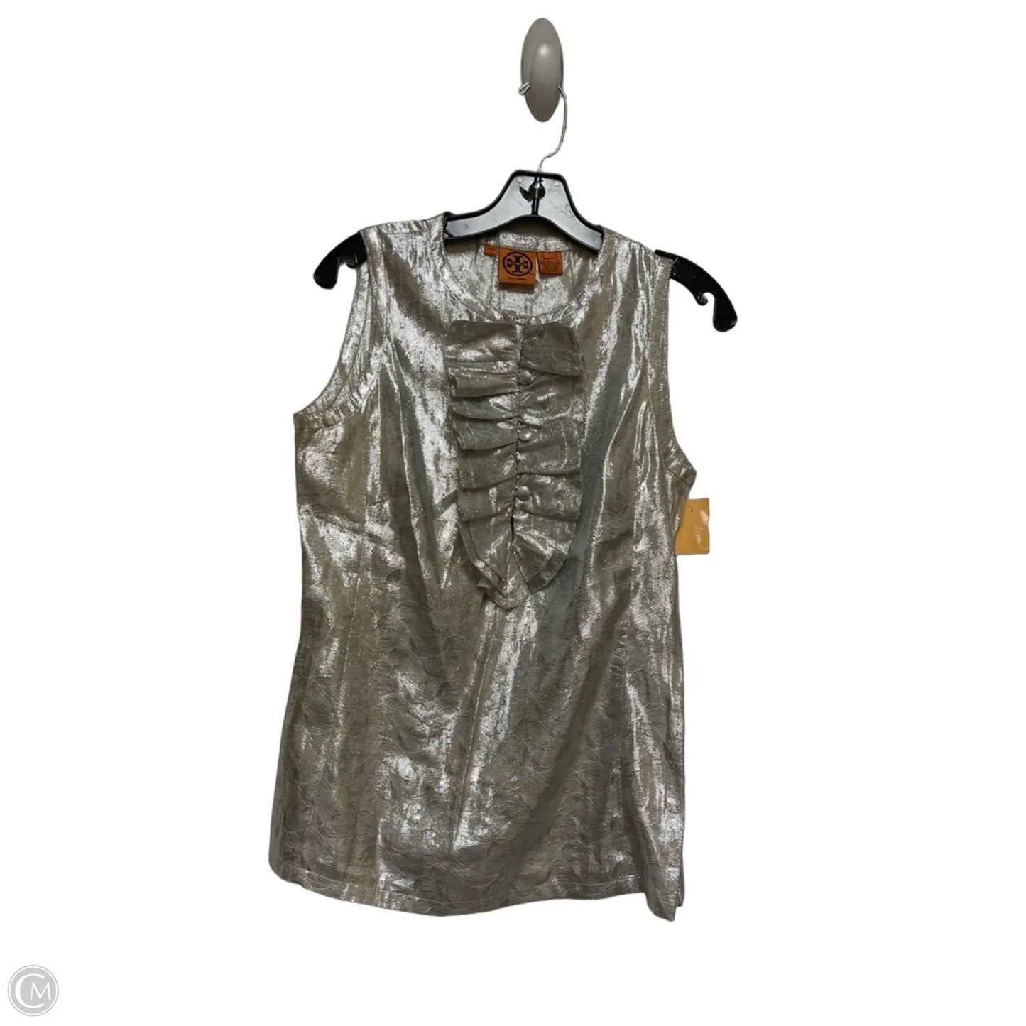 Top Sleeveless Designer By Tory Burch In Silver, Size: 6