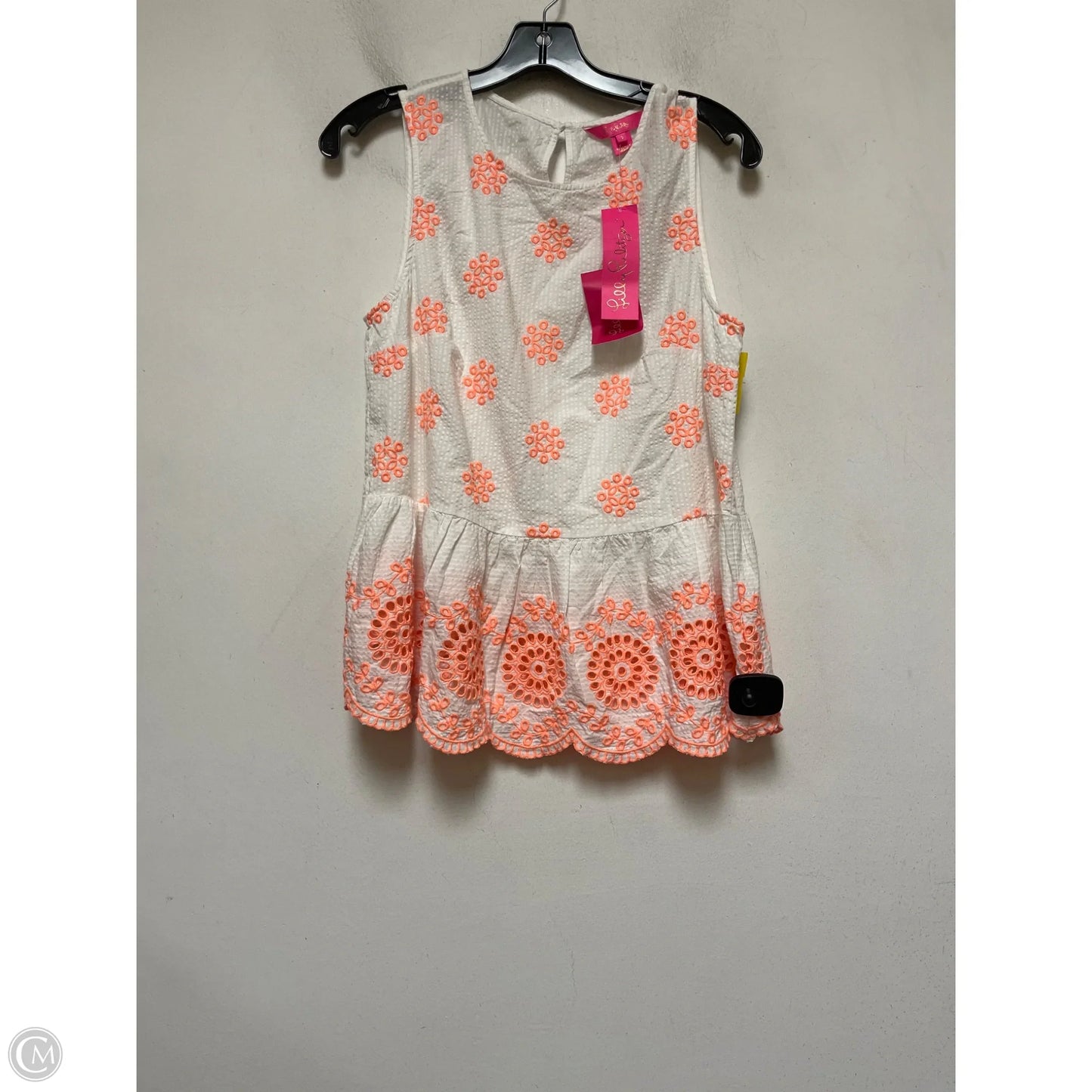 Top Sleeveless Designer By Lilly Pulitzer In Orange & White, Size: S