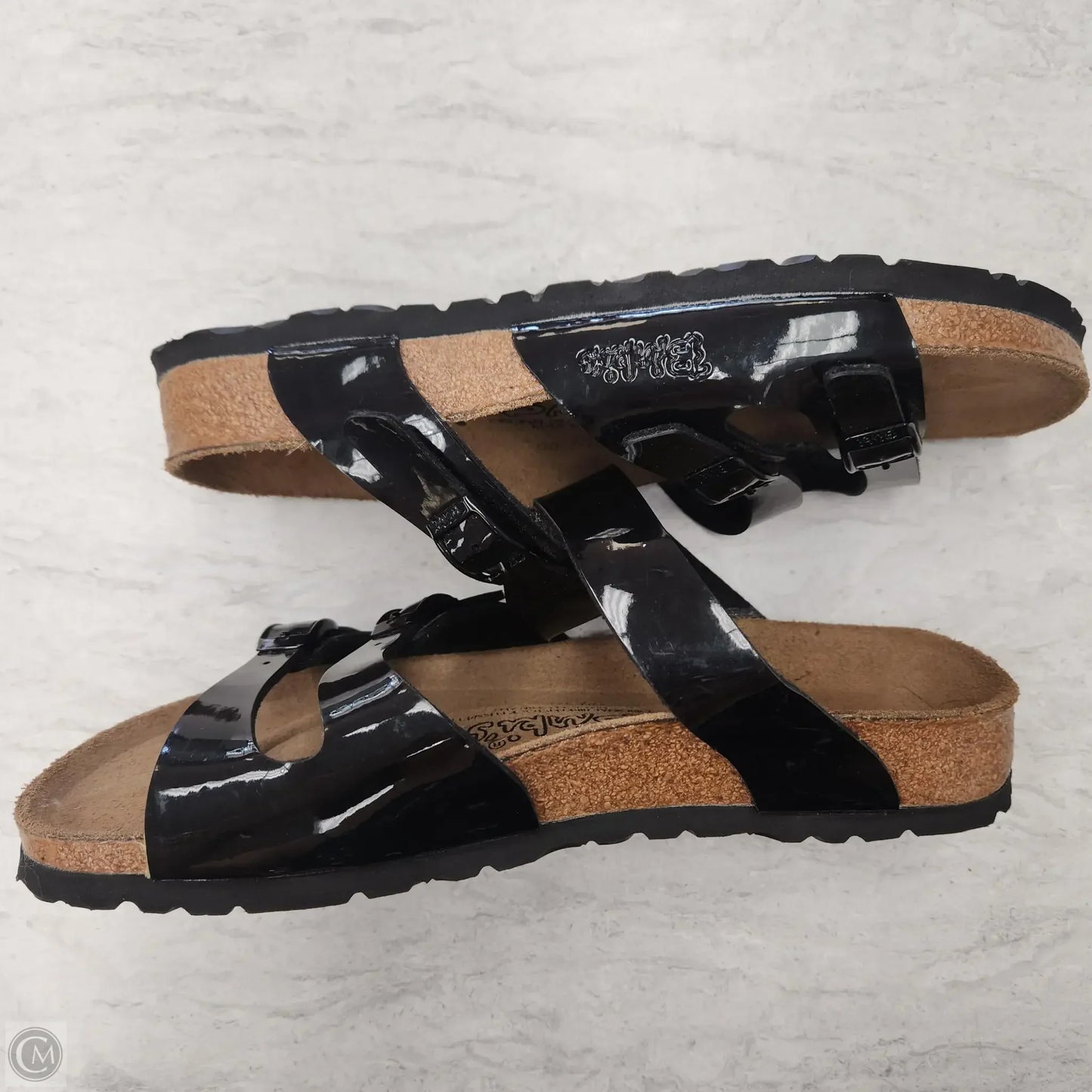 Sandals Flats By Birkenstock In Black & Brown, Size: 7.5