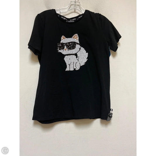 Top Short Sleeve Designer By Karl Lagerfeld In Black, Size: M