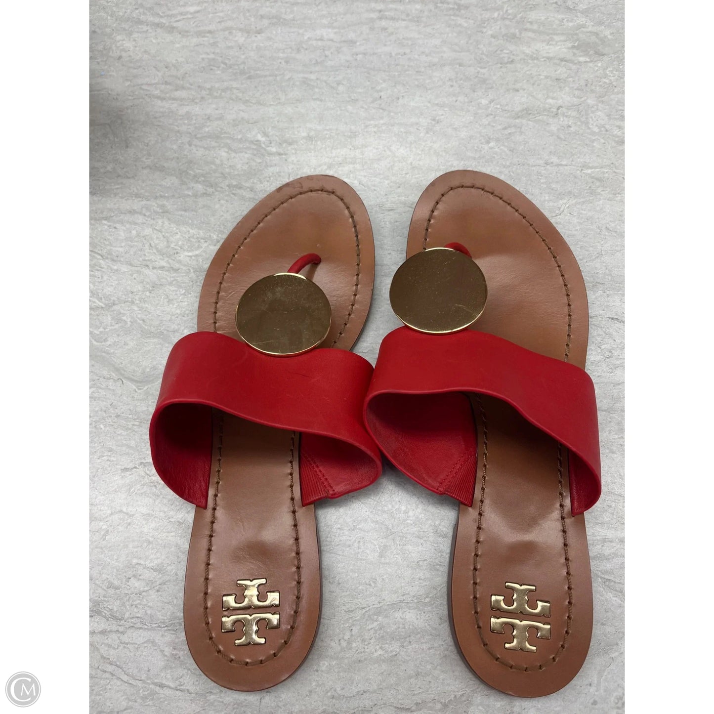 Sandals Designer By Tory Burch In Gold & Red, Size: 9