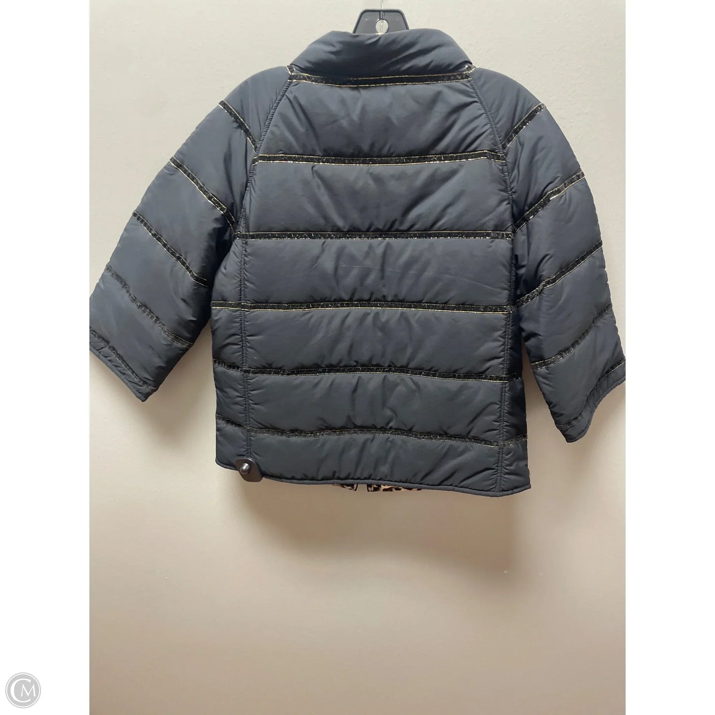 Jacket Puffer & Quilted By Chicos In Black & Gold, Size: M