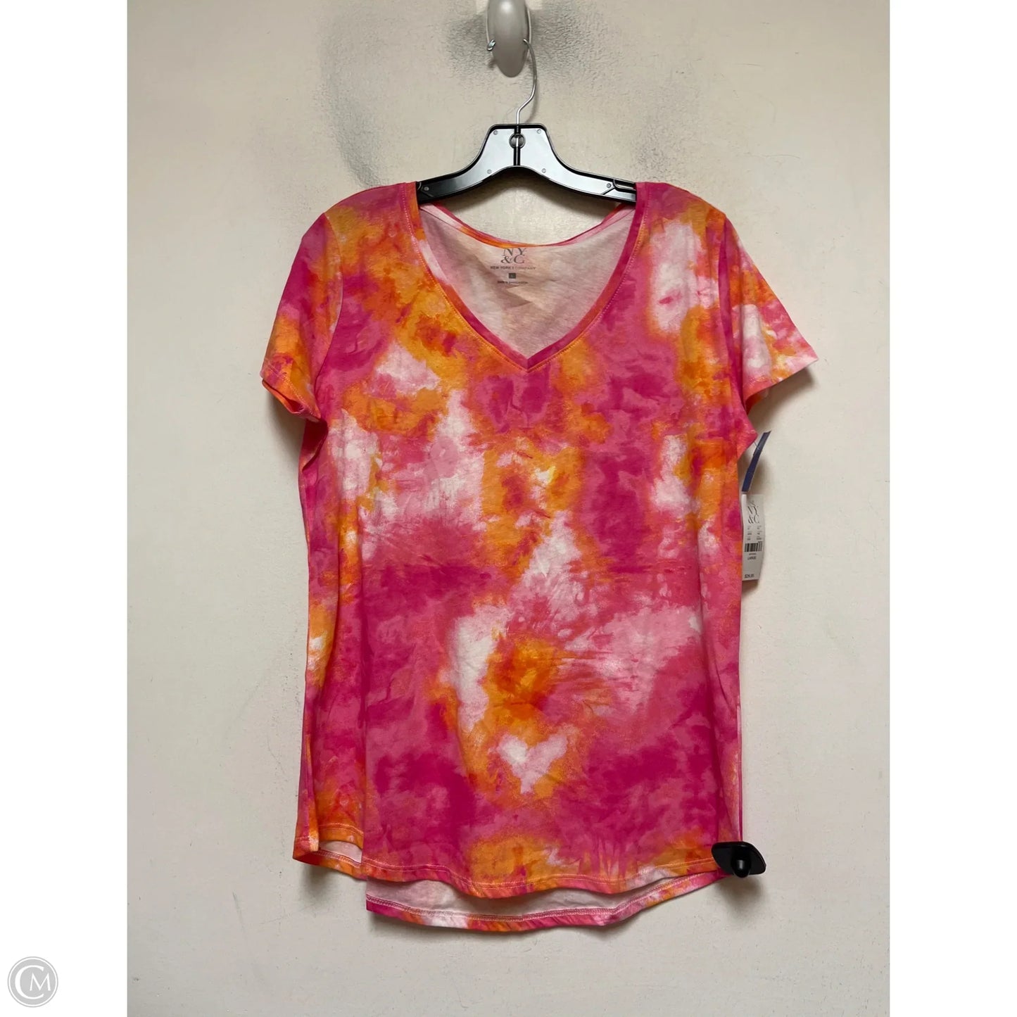 Top Short Sleeve Basic By New York And Co In Orange & Pink, Size: L