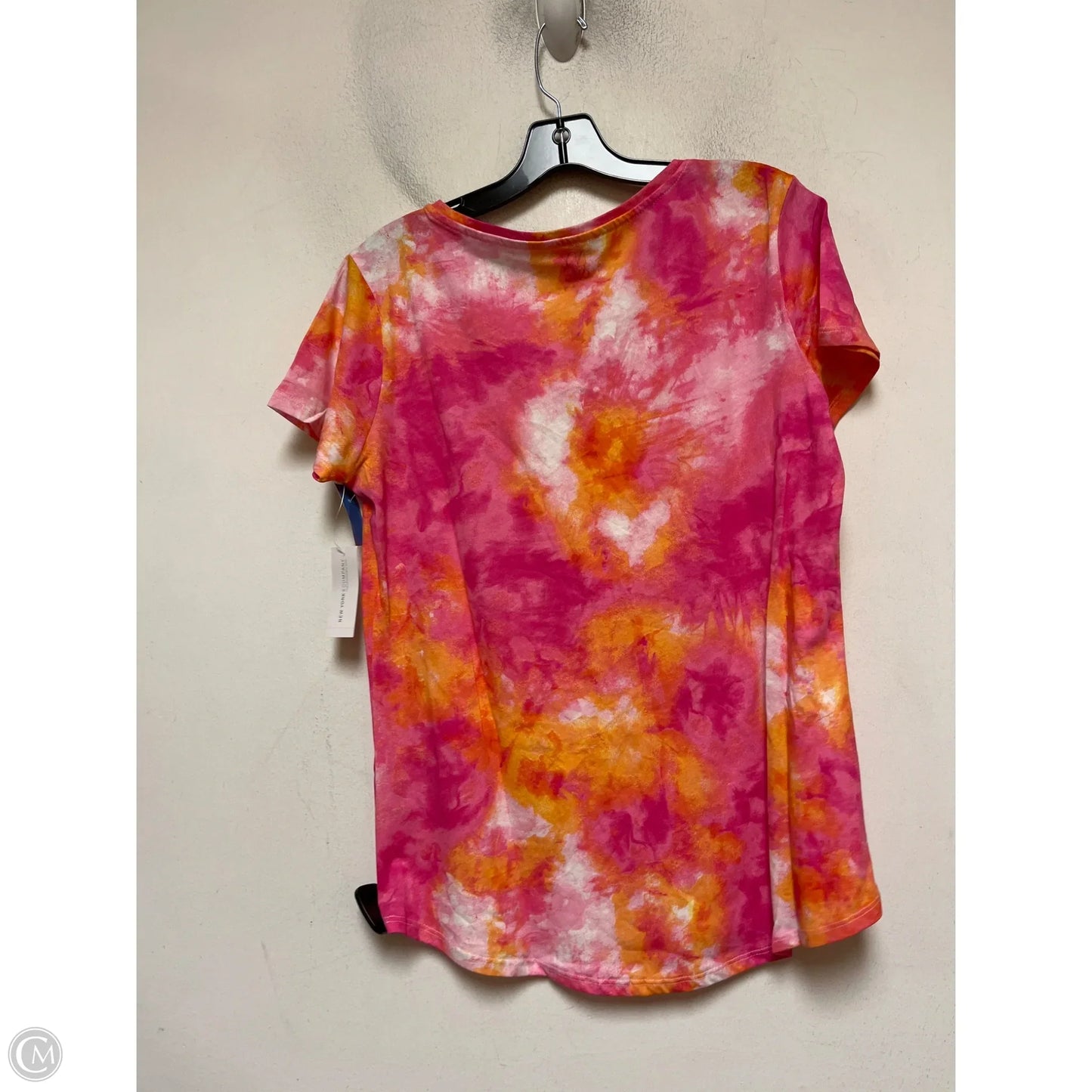 Top Short Sleeve Basic By New York And Co In Orange & Pink, Size: L