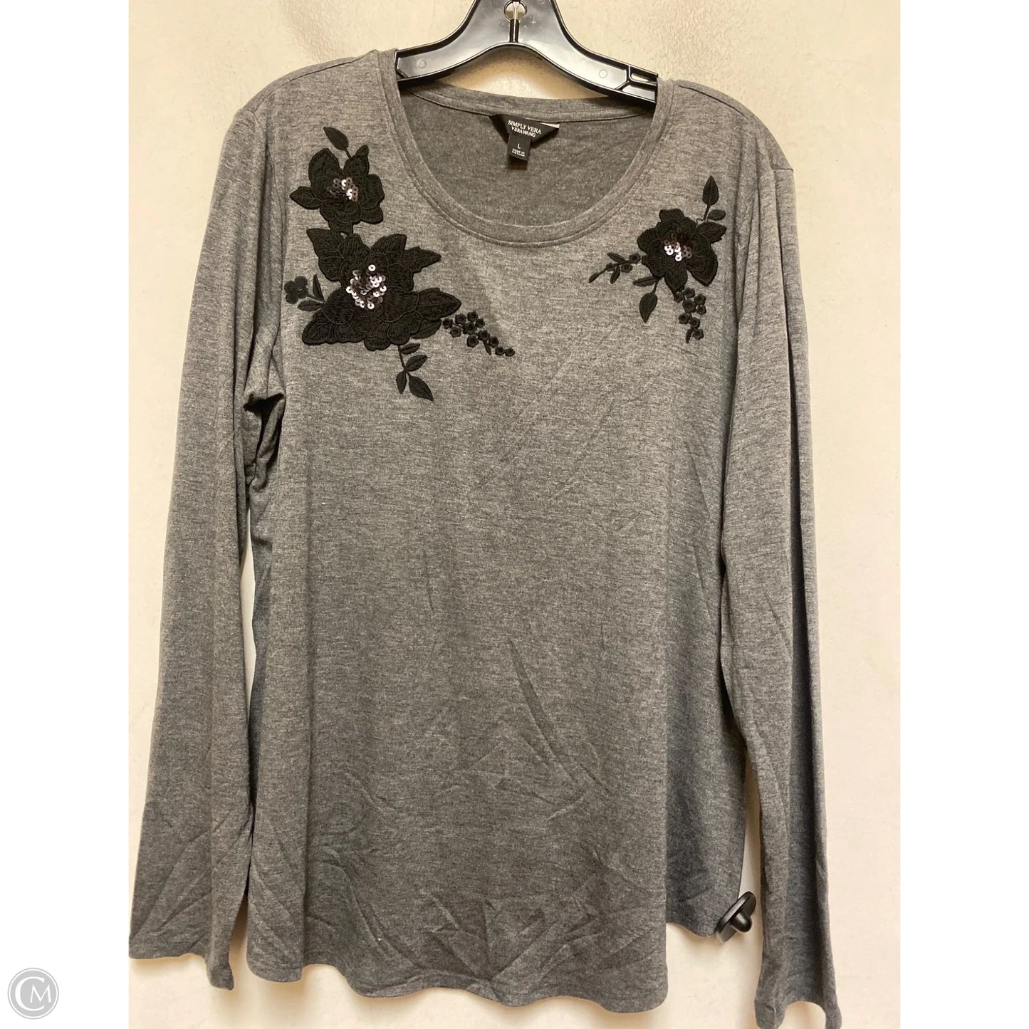 Top Long Sleeve By Simply Vera In Grey, Size: L