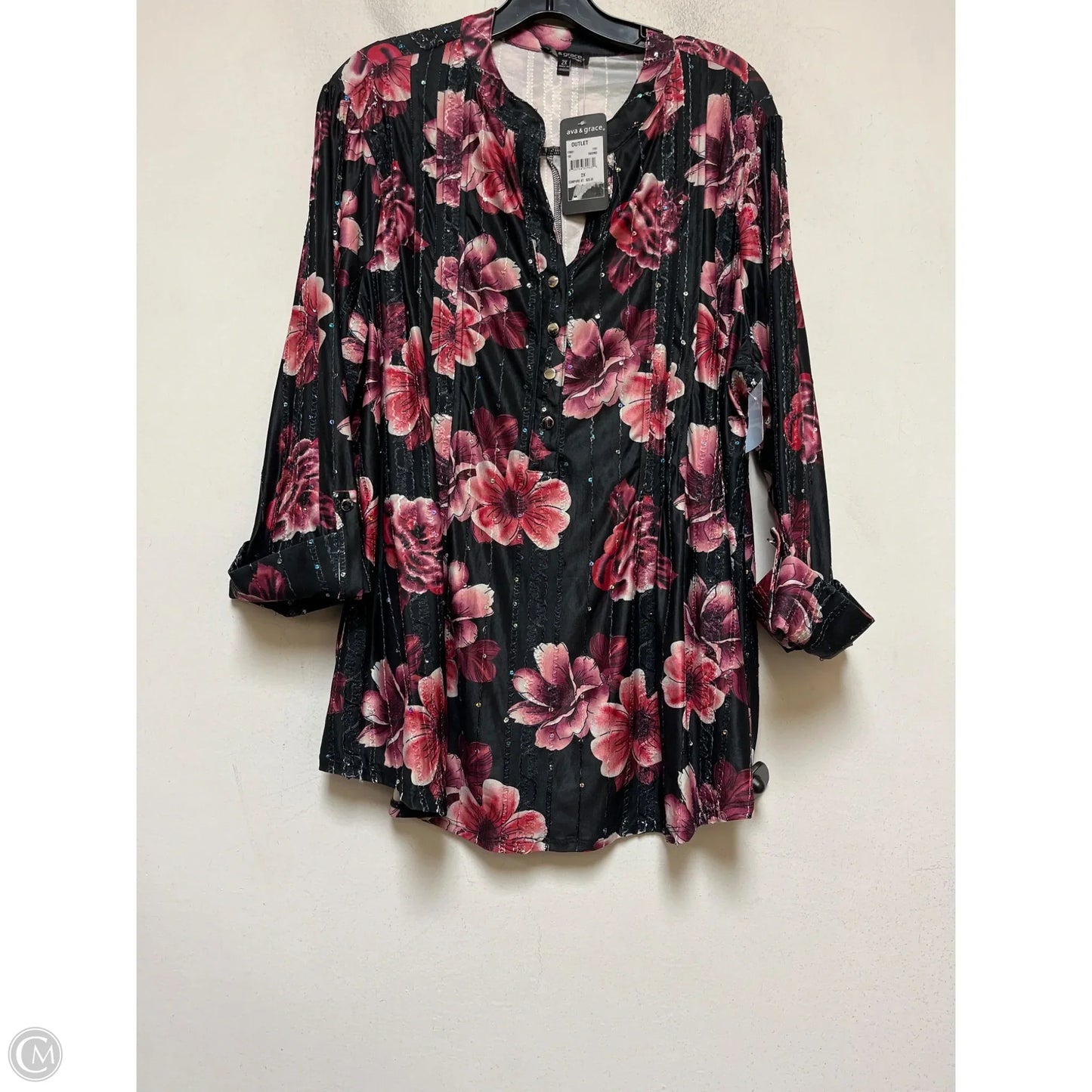 Top Long Sleeve By Clothes Mentor In Floral Print, Size: 2x